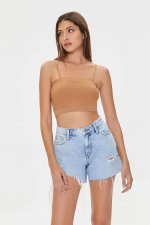 Forever 21 Women's Textured Sweater-Knit Cropped Cami Safari Forever 21