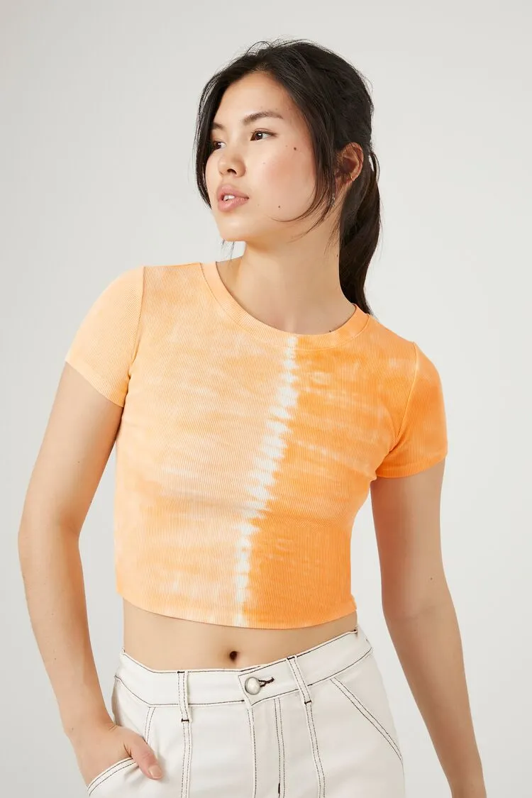 Forever 21 Women's Tie-Dye Cropped T-Shirt Island Mango/Multi Forever 21
