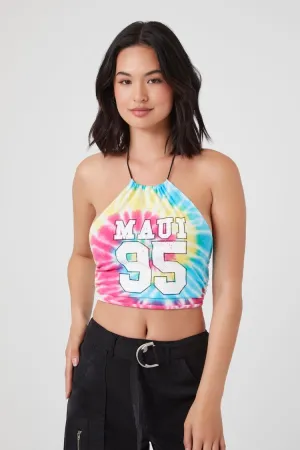 Forever 21 Women's Tie-Dye Maui 95 Graphic Halter Top Pink/Multi Forever 21