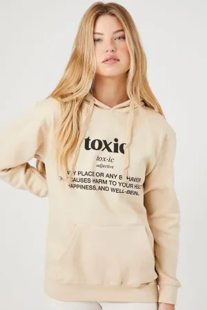 Forever 21 Women's Toxic Graphic Fleece Hoodie Sweatshirt Beige/Multi Forever 21