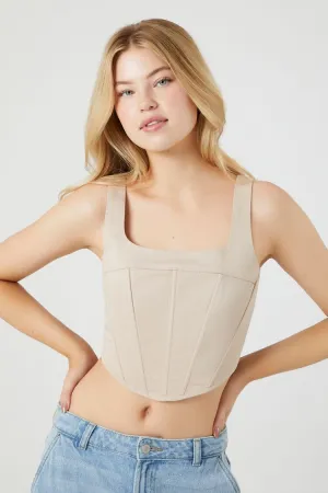 Forever 21 Women's Twill Corset Crop Top Pine Bark Forever 21