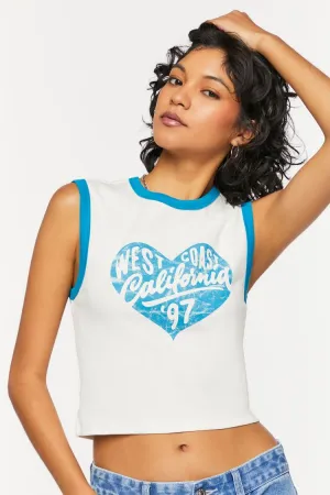 Forever 21 Women's West Coast Ringer Baby Muscle T-Shirt Cream/Multi Forever 21