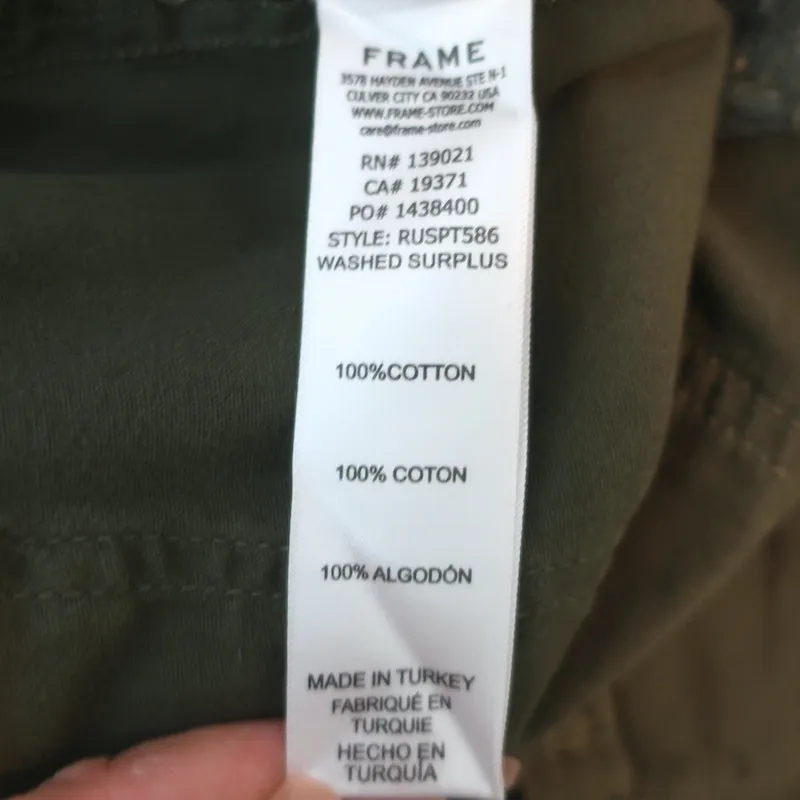 Frame Relaxed Utility Pants Washed Surplus Green Cotton Size 30