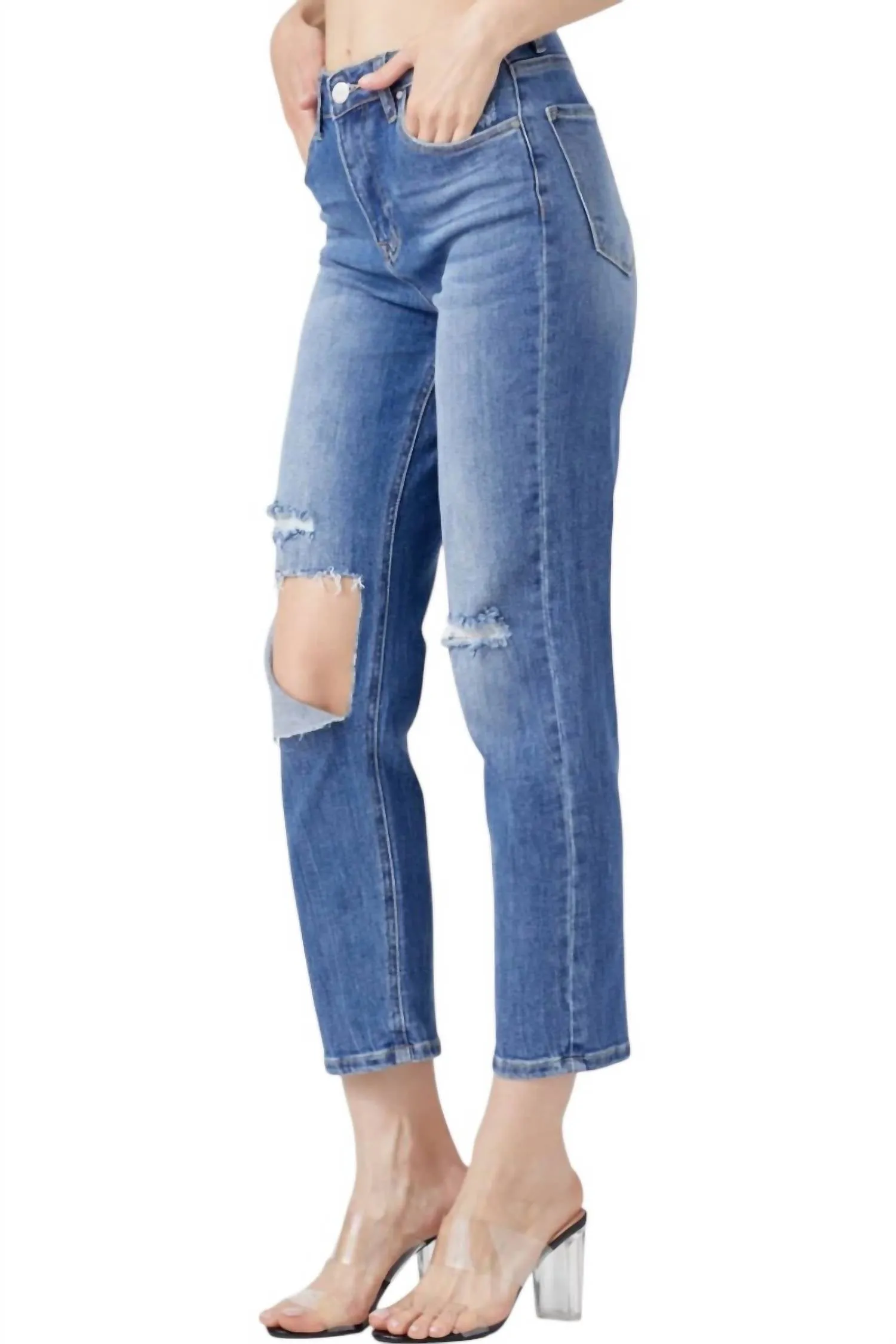 High Waist Relaxed Jeans In Dark Wash Denim