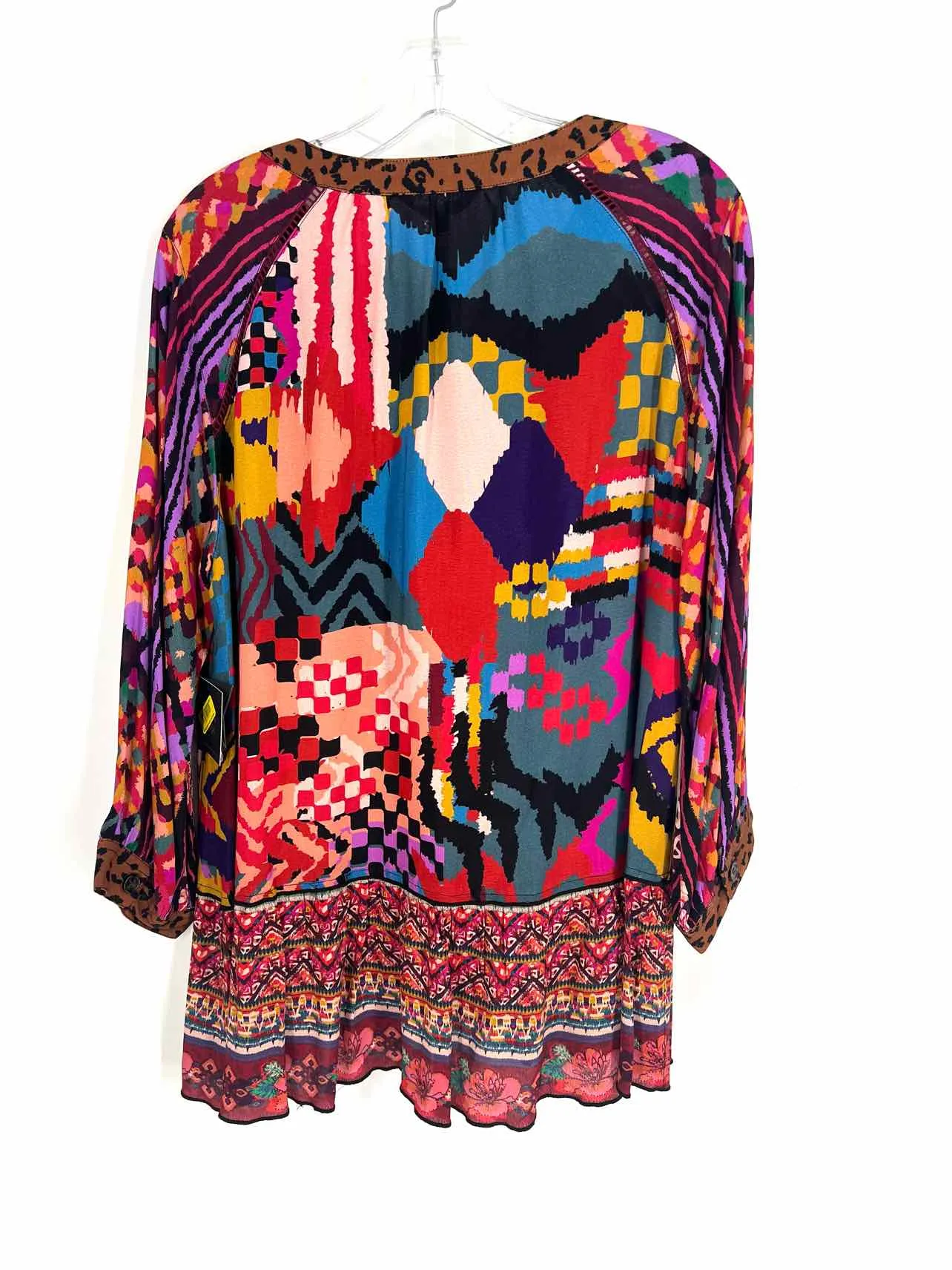 John Mark Size M Brown/Multi Multi-Print Frayed NEW Tops Top-3/4 Sleeve