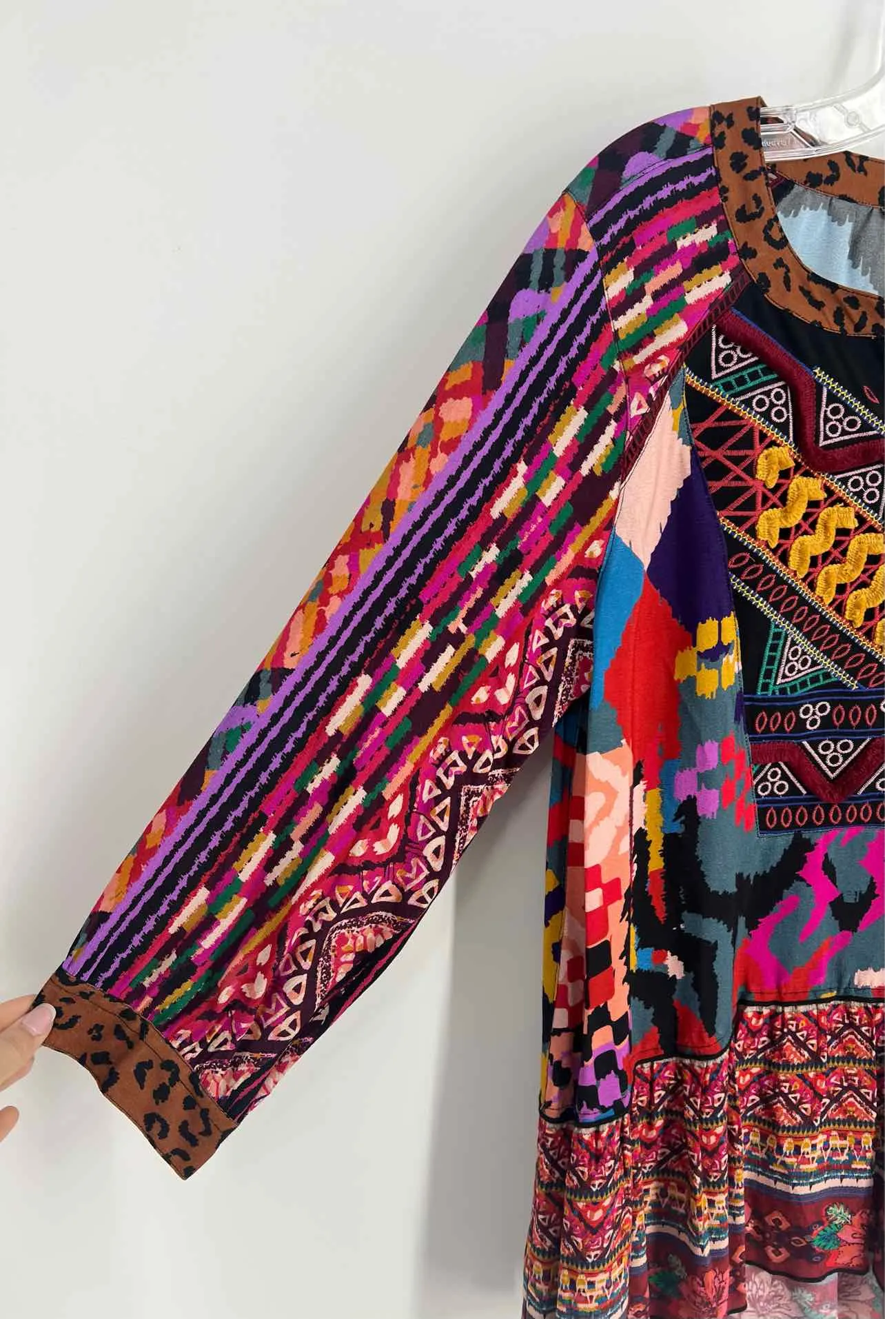 John Mark Size M Brown/Multi Multi-Print Frayed NEW Tops Top-3/4 Sleeve