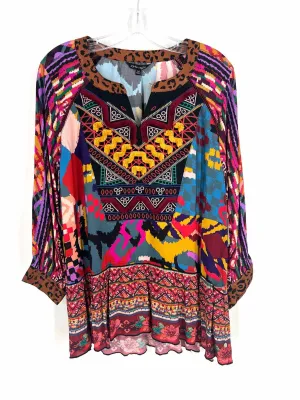 John Mark Size M Brown/Multi Multi-Print Frayed NEW Tops Top-3/4 Sleeve