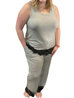 Lace Hem Lounge Set In Heathered Gray