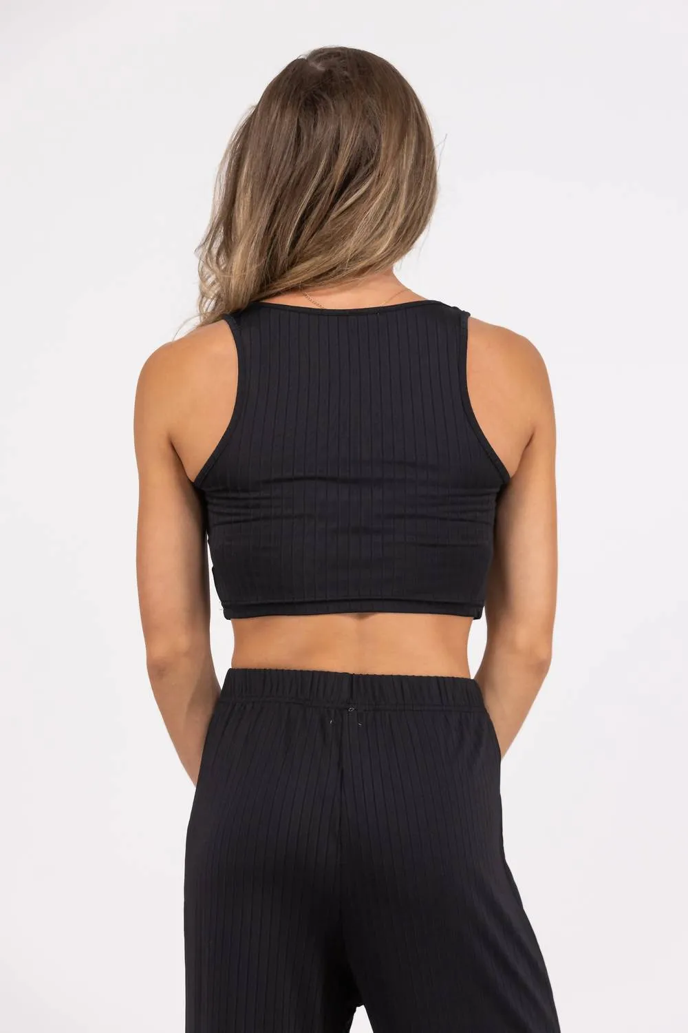 Linden Luxury Breathable Ribbed Lounge Set In Black