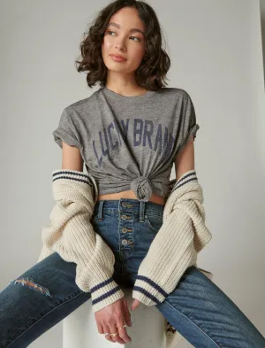 Lucky Brand 90's Arched Lucky Boyfriend Tee Heather Grey Lucky Brand