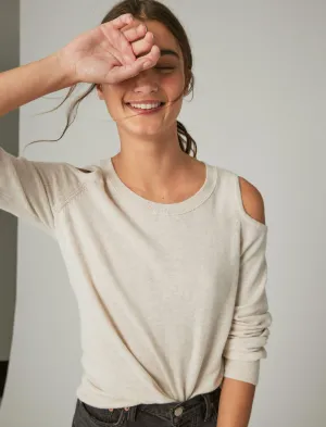Lucky Brand Cloud Soft Cold Shoulder Sweater Straw Heather Lucky Brand