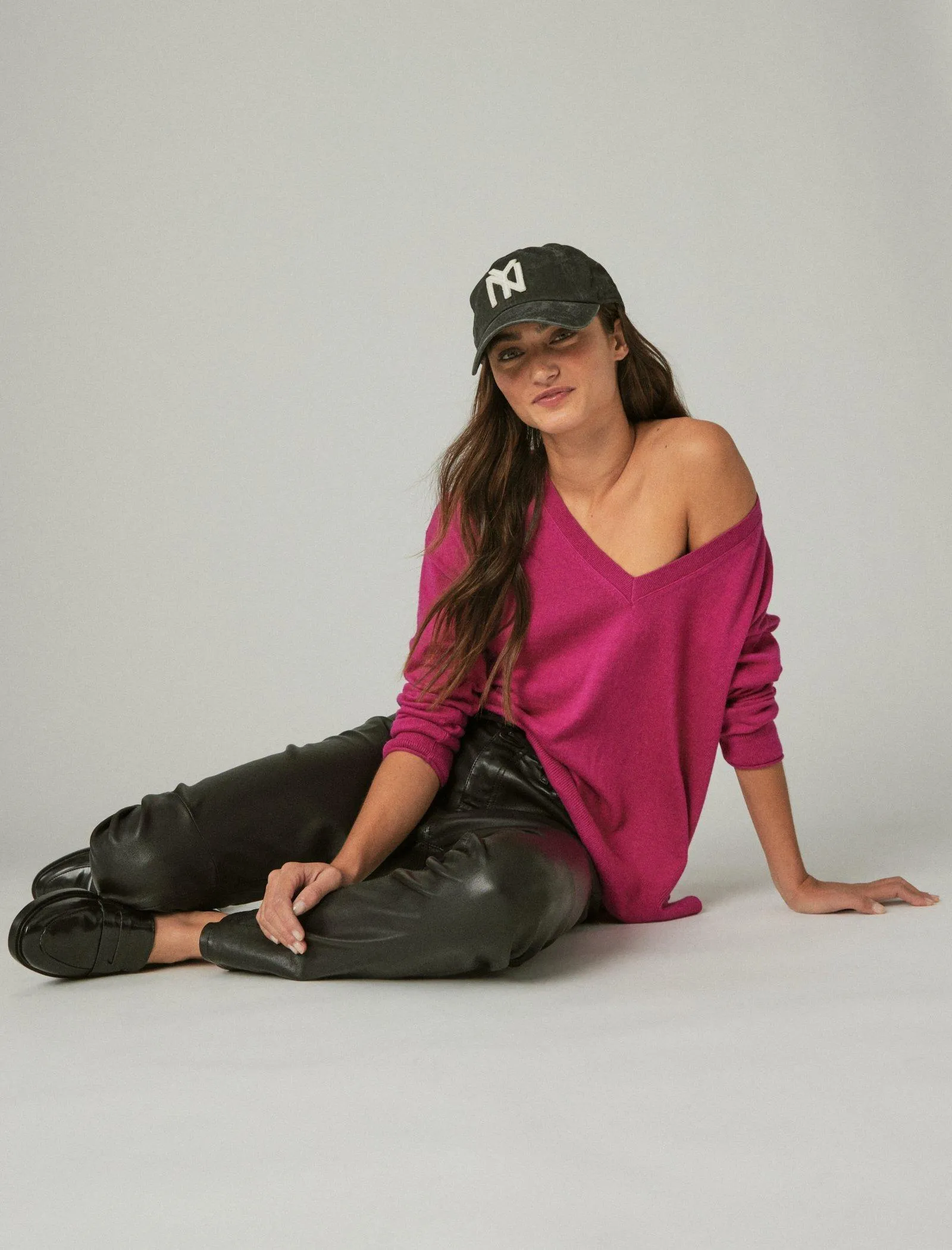 Lucky Brand Cloud Soft V Neck Sweater Fuchsia Red Lucky Brand