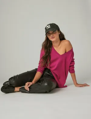 Lucky Brand Cloud Soft V Neck Sweater Fuchsia Red Lucky Brand