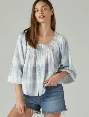 Lucky Brand Embroidered Peasant Blouse Blue Multi Lucky Brand