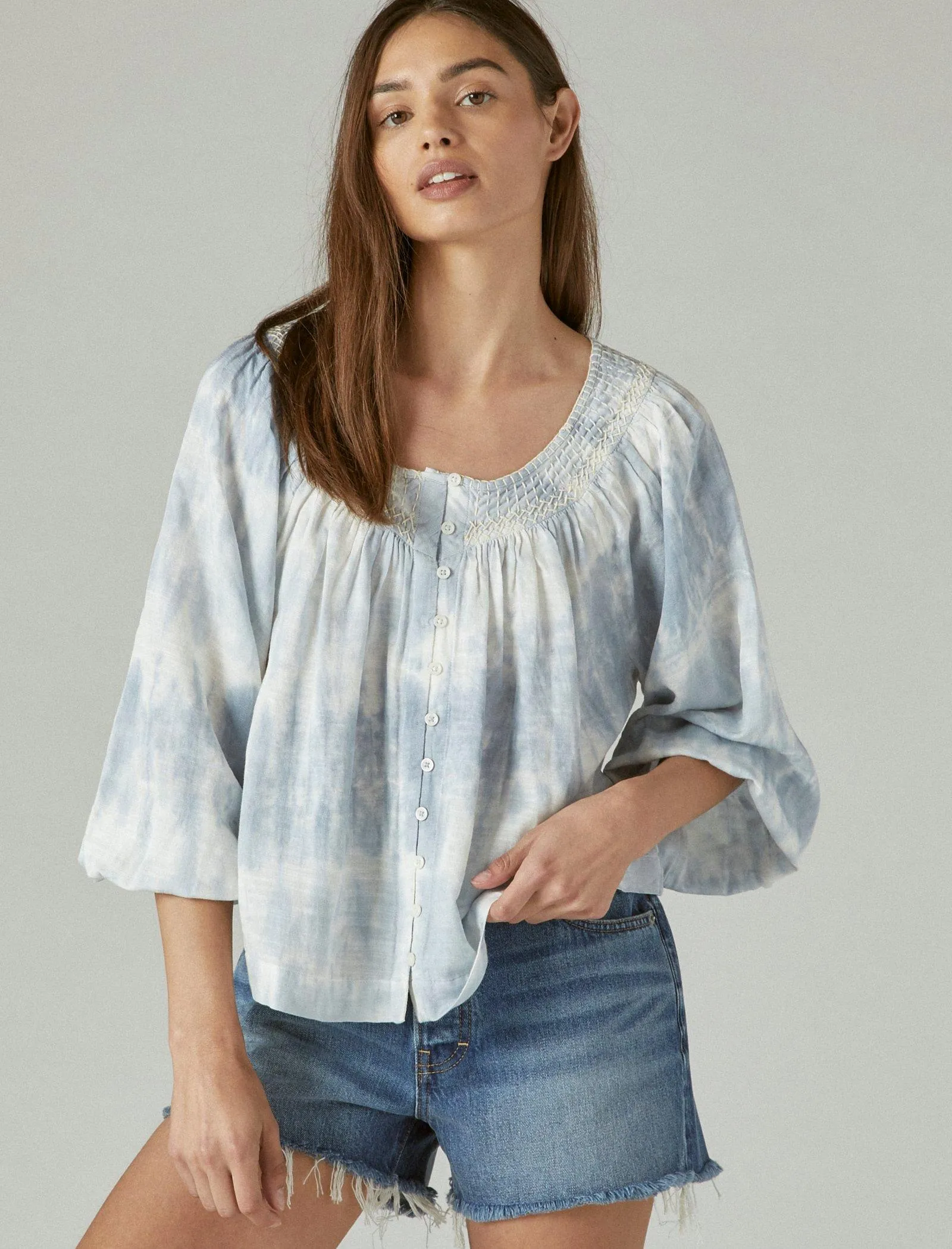 Lucky Brand Embroidered Peasant Blouse Blue Multi Lucky Brand
