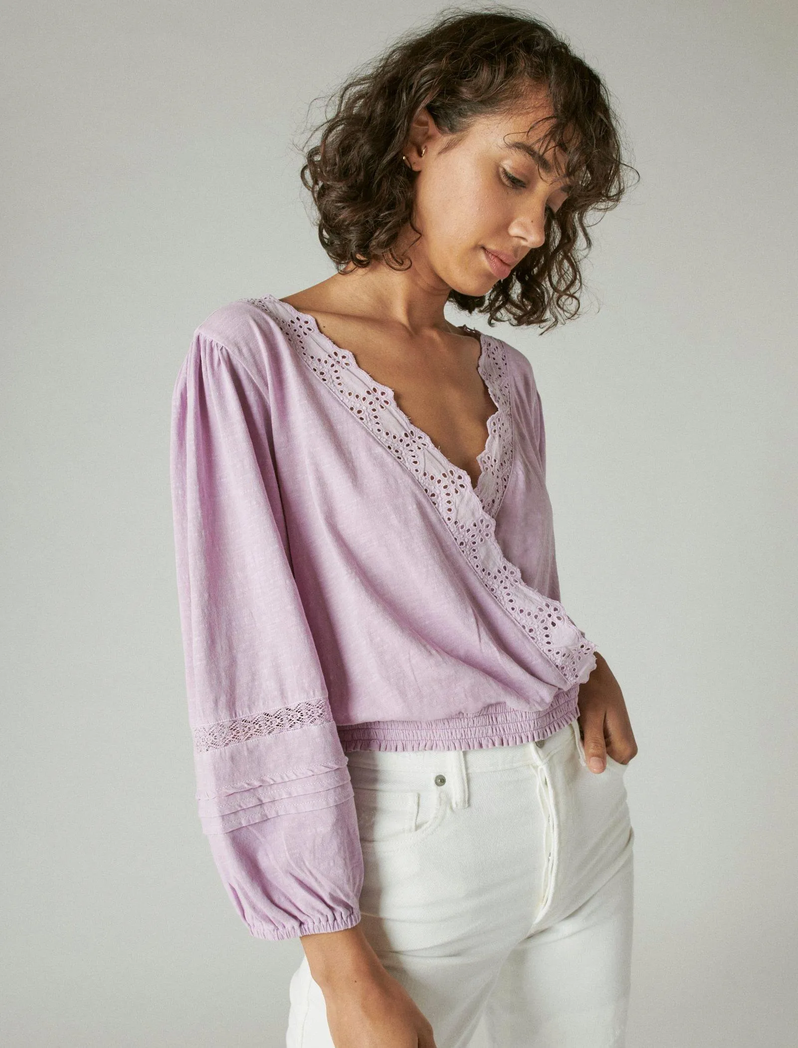 Lucky Brand Eyelet Wrap Top Fair Orchid Lucky Brand