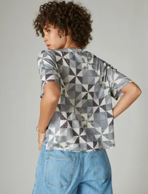 Lucky Brand Laura Ashley Patchwork Drop Shoulder Tee Indigo Patchwork Lucky Brand