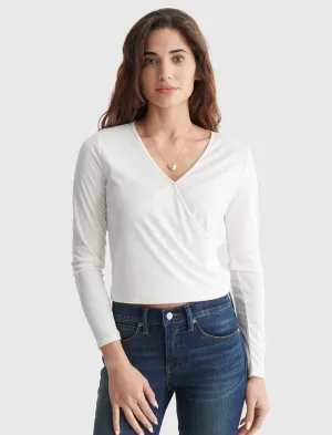 Lucky Brand Long Sleeve Surplice Rib-Knit Top Marshmallow Lucky Brand