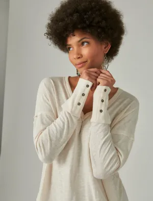 Lucky Brand Long Sleeve V Neck Top Sand Dollar Lucky Brand