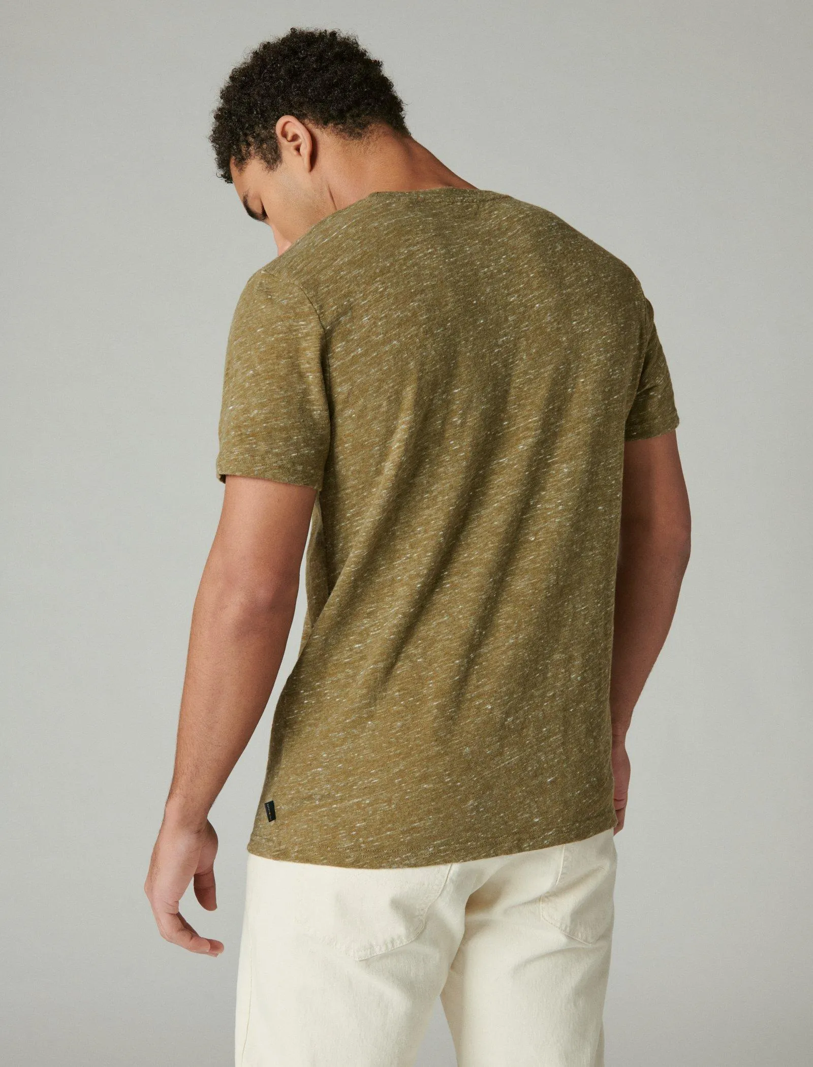 Lucky Brand Men's Linen Short Sleeve Pocket Crew Neck Tee