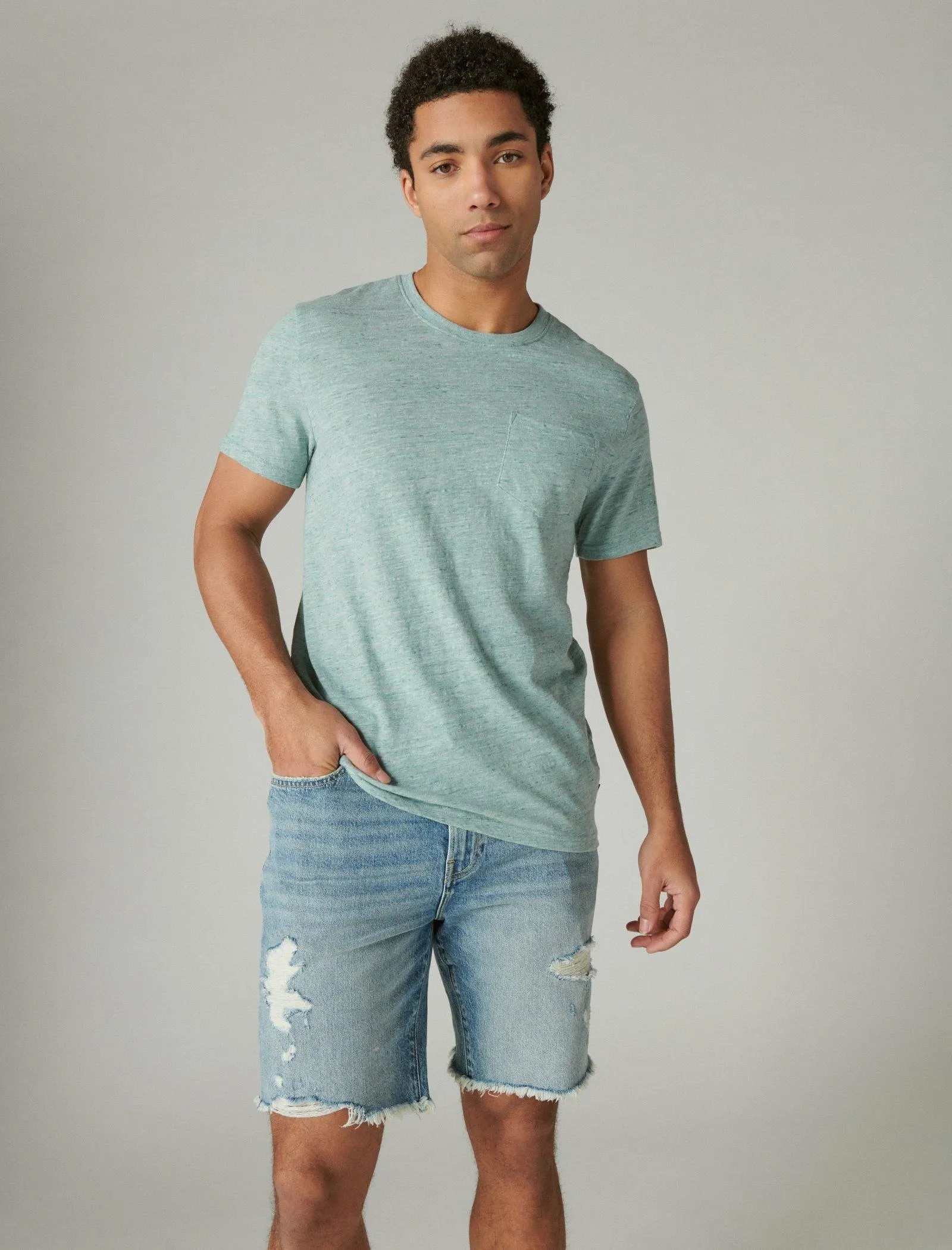 Lucky Brand Men's Linen Short Sleeve Pocket Crew Neck Tee