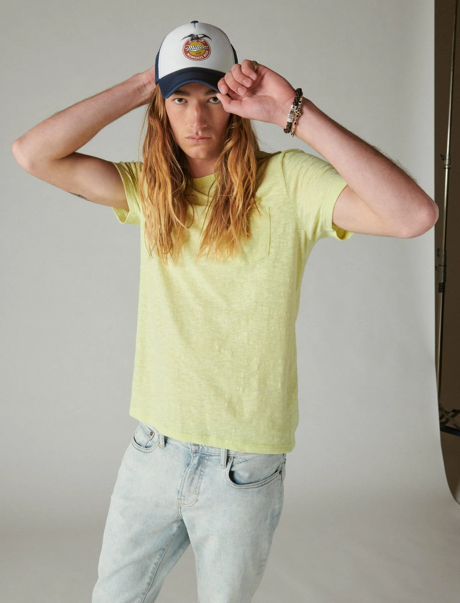 Lucky Brand Men's Linen Short Sleeve Pocket Crew Neck Tee
