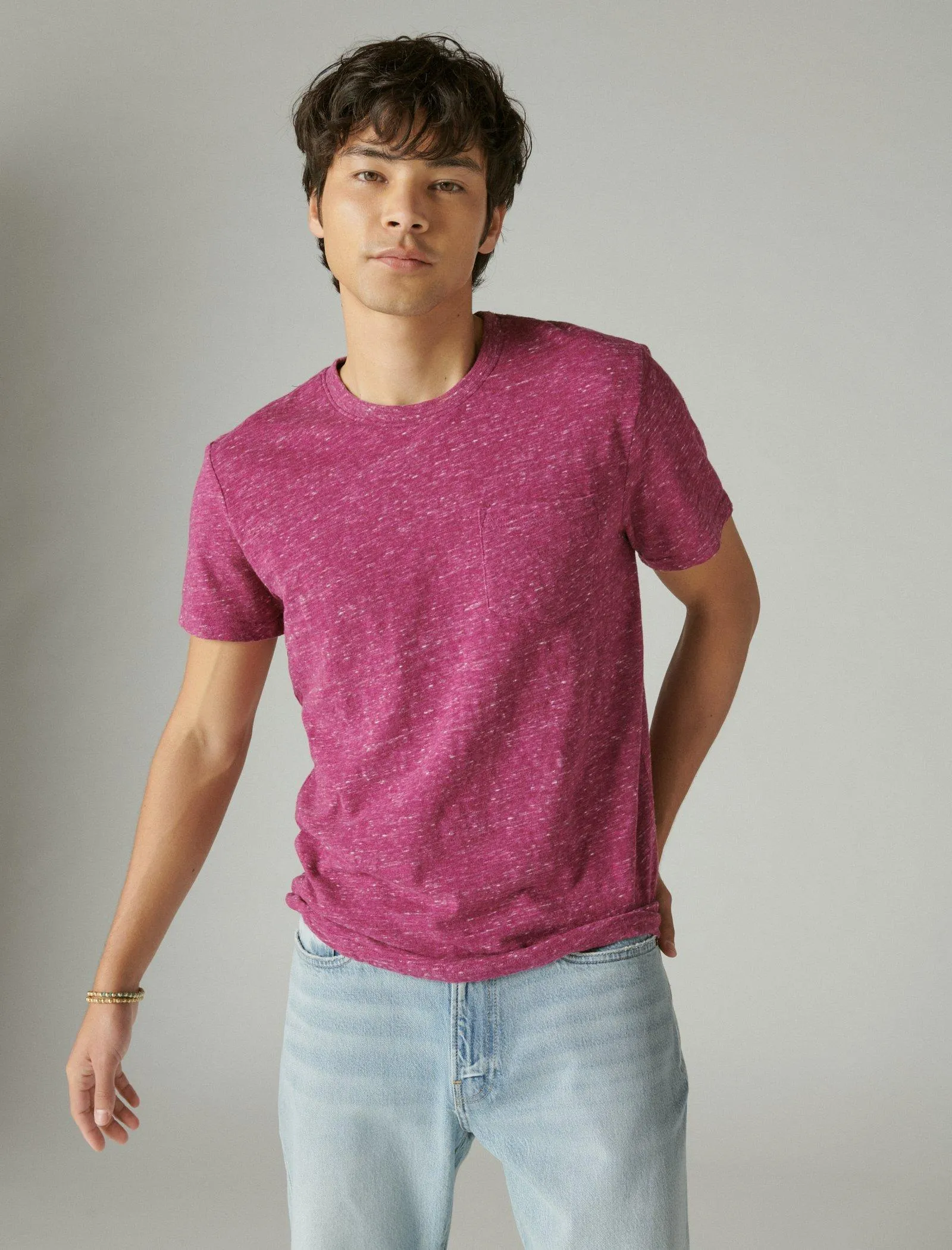Lucky Brand Men's Linen Short Sleeve Pocket Crew Neck Tee