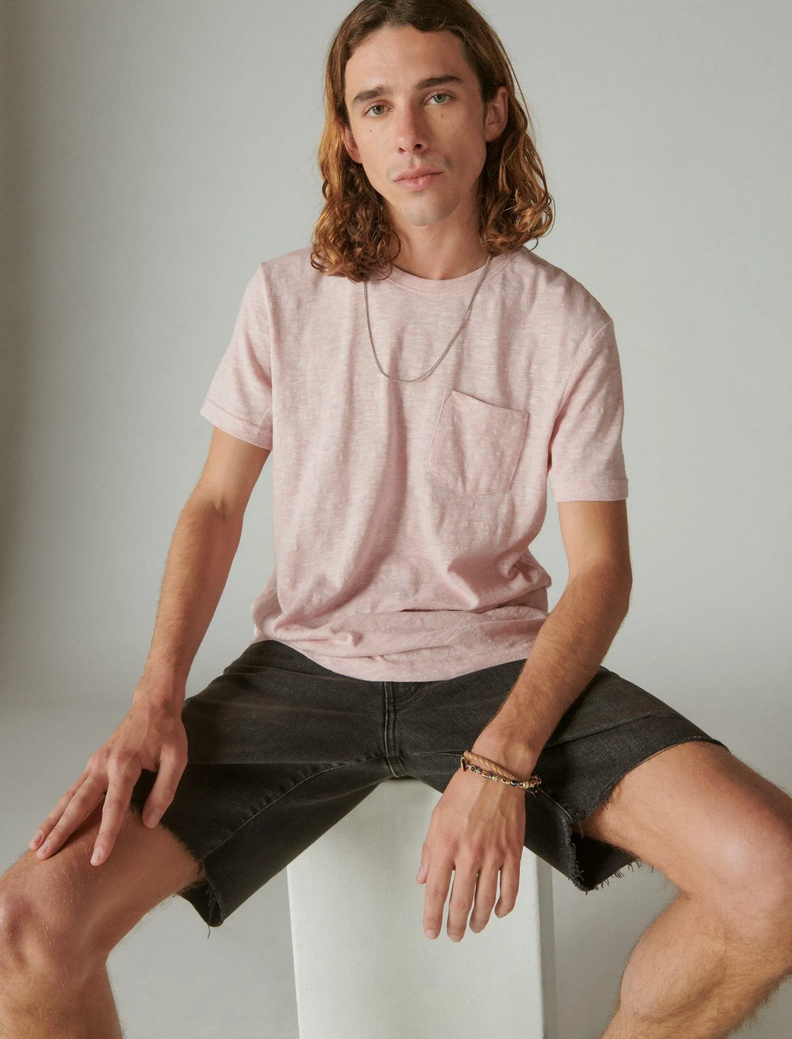 Lucky Brand Men's Linen Short Sleeve Pocket Crew Neck Tee