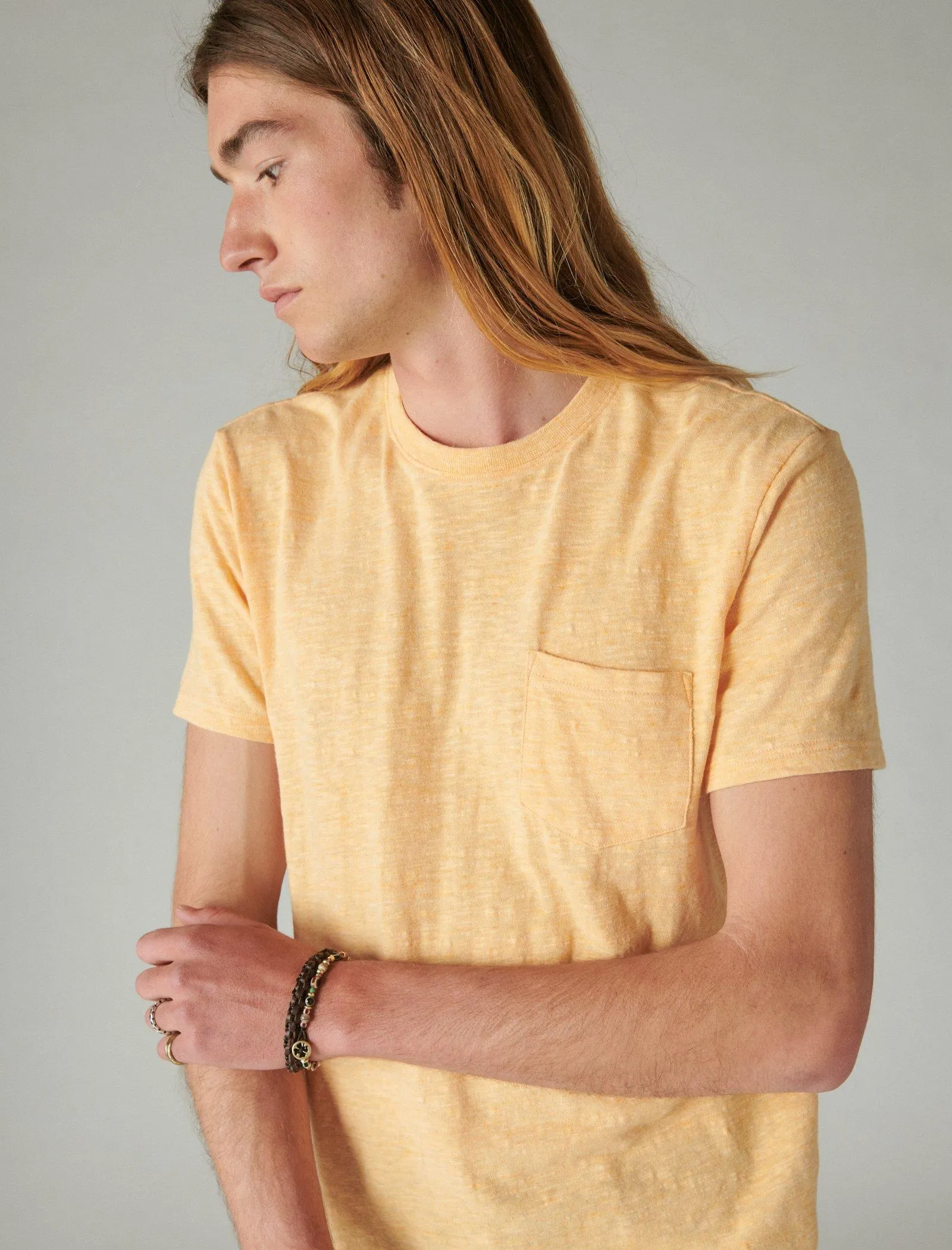 Lucky Brand Men's Linen Short Sleeve Pocket Crew Neck Tee