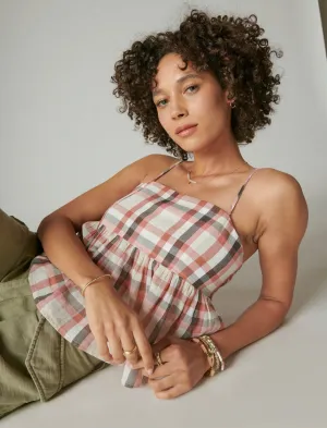 Lucky Brand Plaid Babydoll Tank Rust Plaid Lucky Brand
