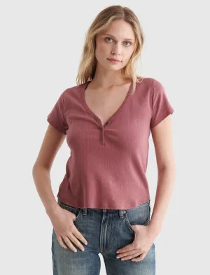Lucky Brand Pointelle-Knit Short Sleeve Henley Crushed Berry Lucky Brand
