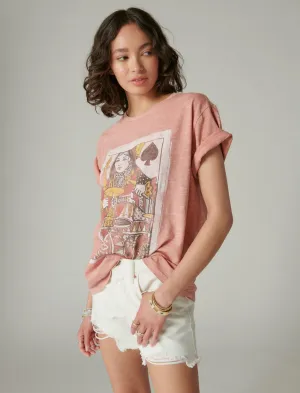 Lucky Brand Queen Of Spades Boyfriend Tee Ash Rose Lucky Brand