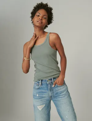 Lucky Brand Ribbed Essential Tank Balsam Green Lucky Brand