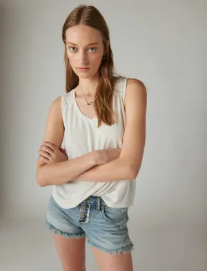 Lucky Brand Sandwash Smocked Shoulder Tank Ethereal White Lucky Brand