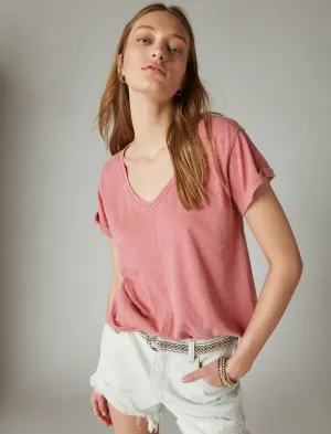 Lucky Brand Seamed Scoop Neck Tee Dusty Cedar Lucky Brand