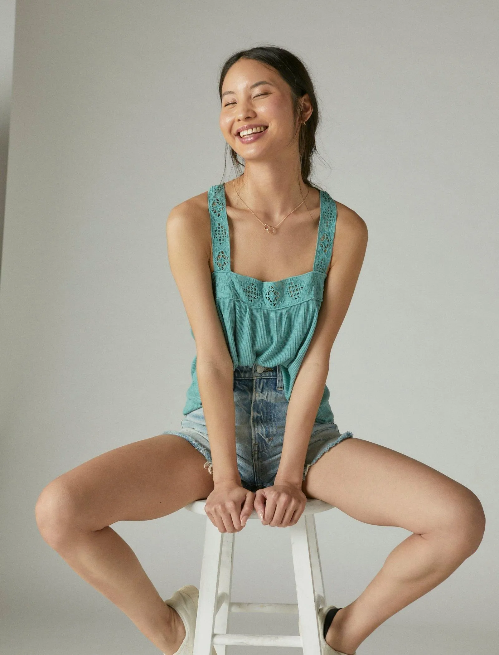 Lucky Brand Square Neck Lace Tank Mineral Blue Lucky Brand
