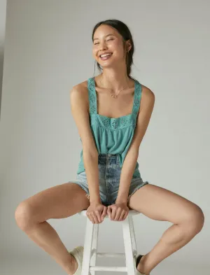 Lucky Brand Square Neck Lace Tank Mineral Blue Lucky Brand