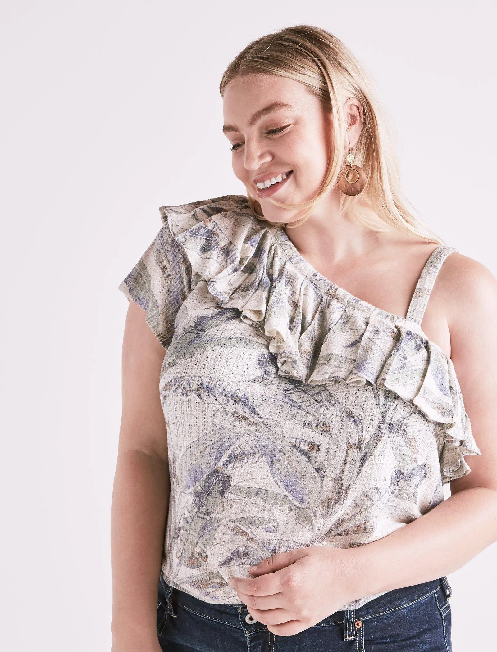 Lucky Brand Tropical One Shoulder Top Natural Multi Lucky Brand