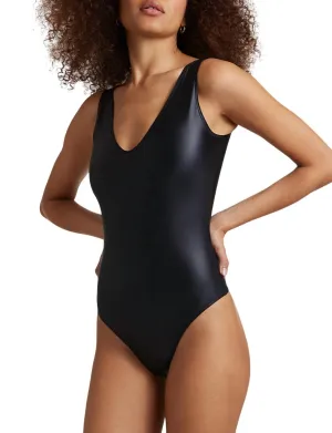 Matte Metallic Deep-V Bodysuit In Oxide