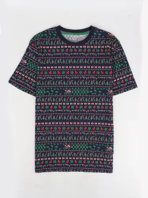 Men's Printed Christmas T-Shirt,Navy