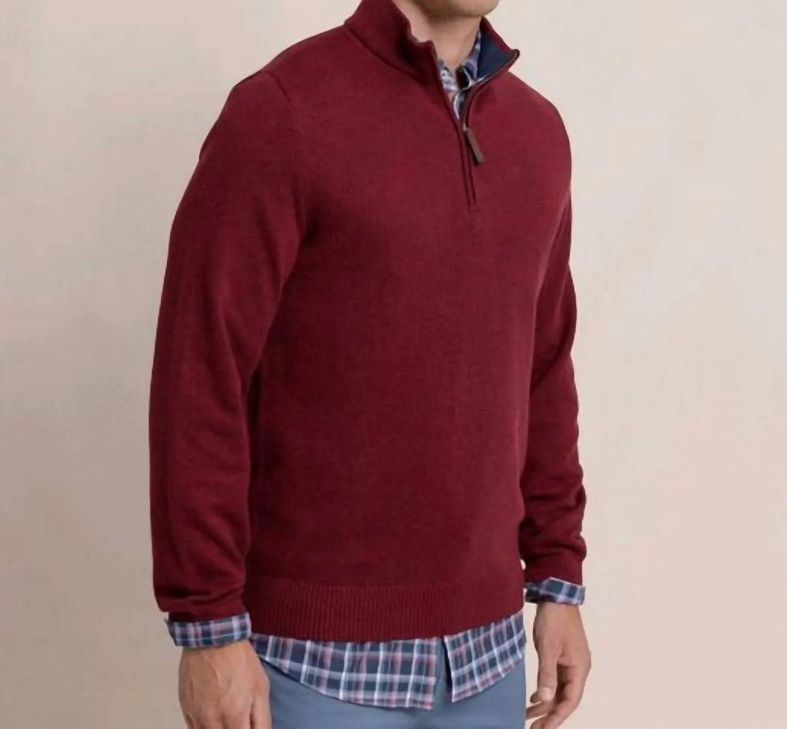 Oakatie Heather Quarter Zip Sweater In Heather Muscadine