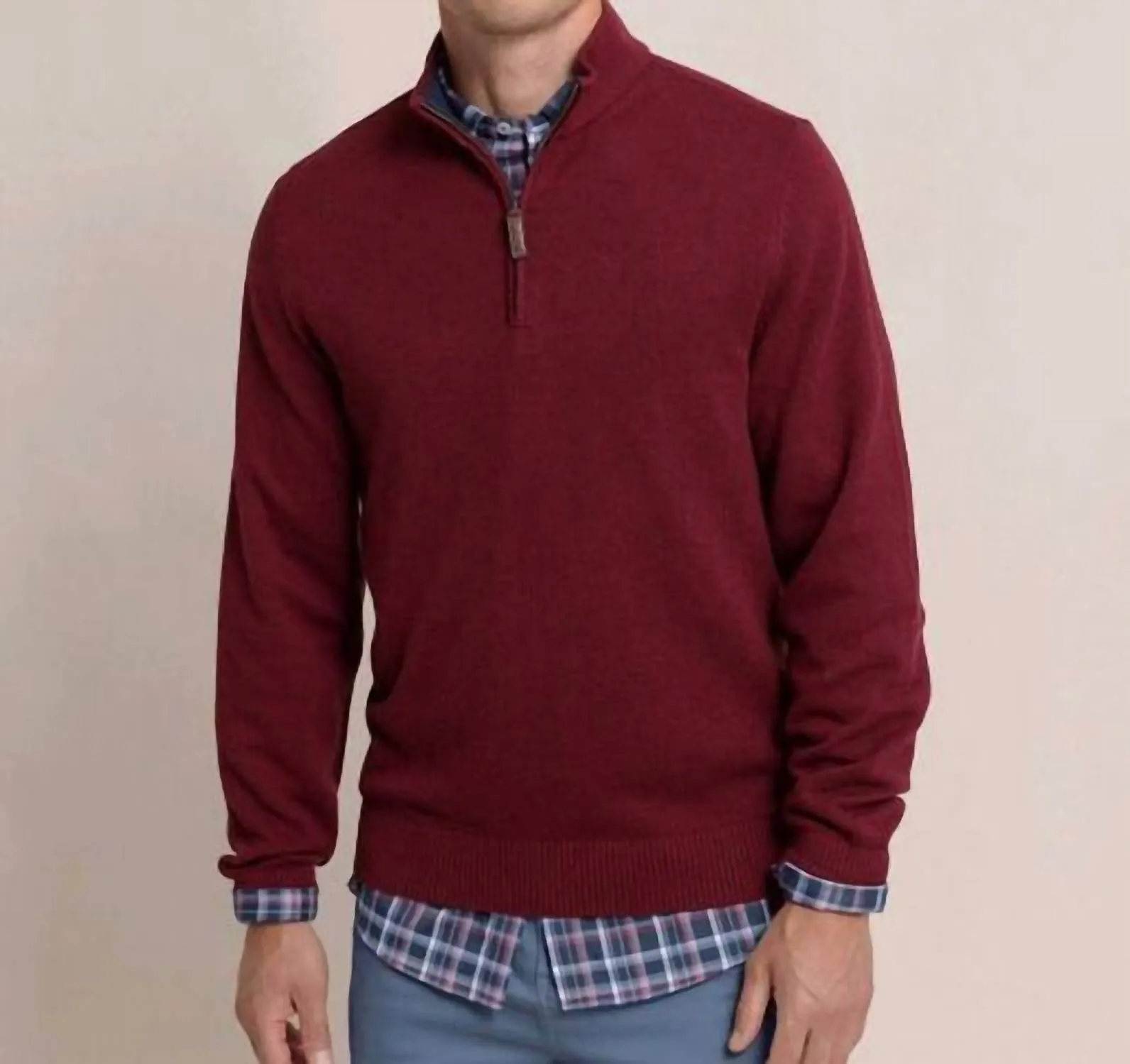 Oakatie Heather Quarter Zip Sweater In Heather Muscadine