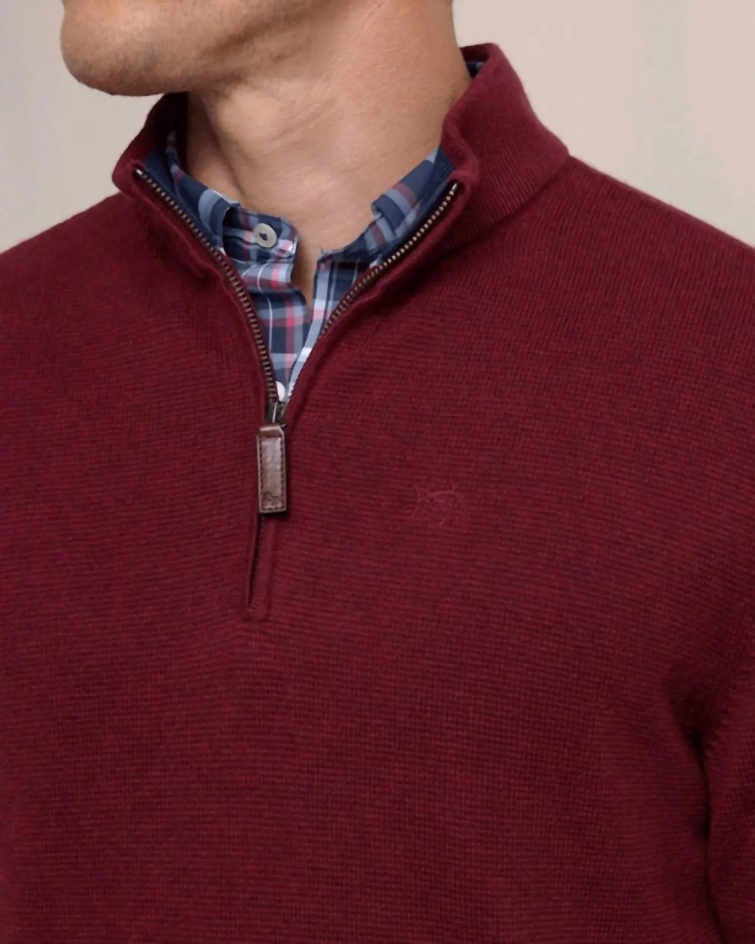 Oakatie Heather Quarter Zip Sweater In Heather Muscadine