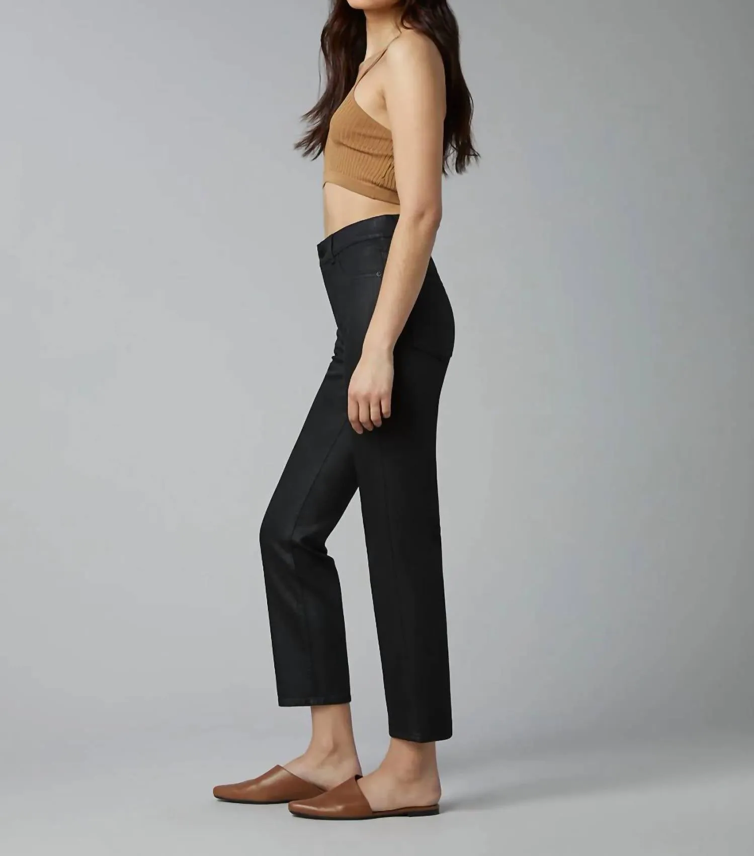 Patti Straight High Rise Vintage Ankle Jeans In Black Coated