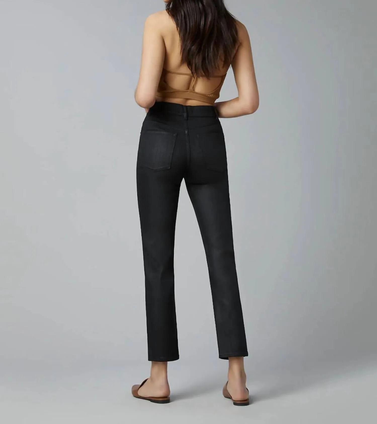 Patti Straight High Rise Vintage Ankle Jeans In Black Coated