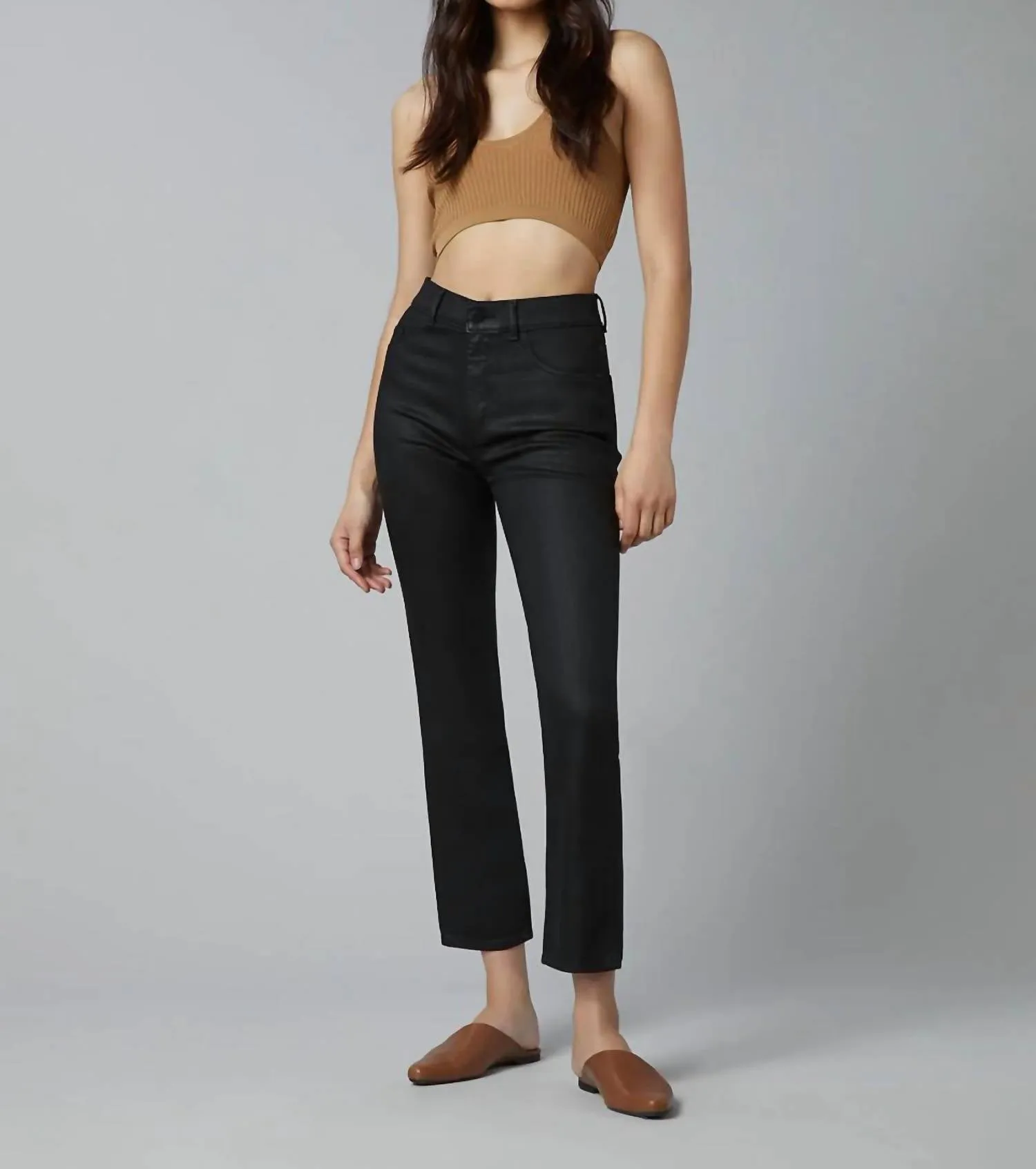 Patti Straight High Rise Vintage Ankle Jeans In Black Coated