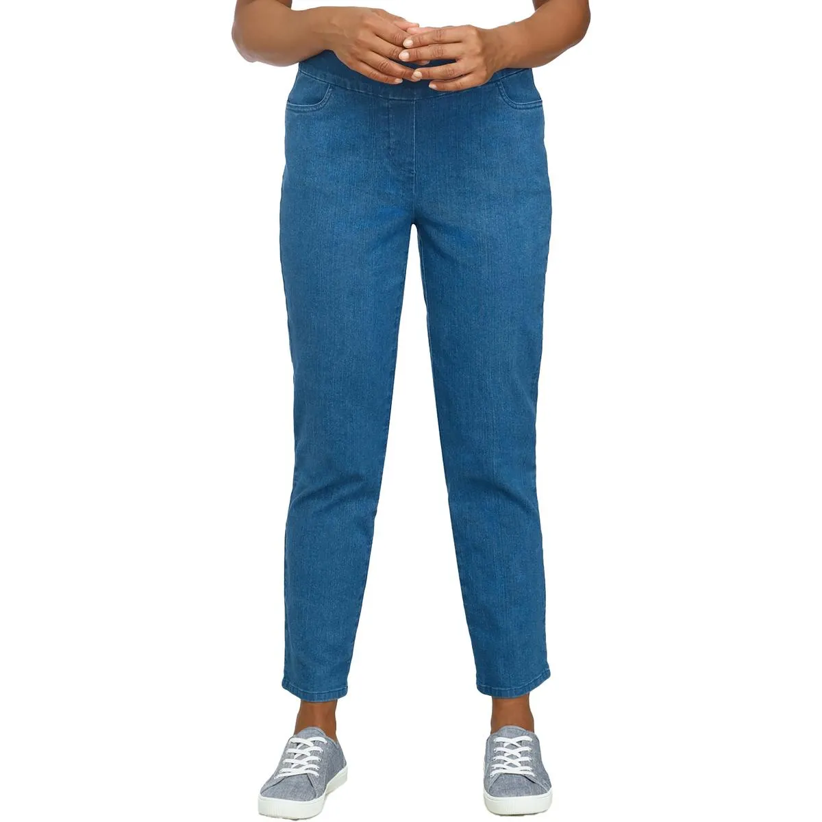Petites    Womens Mid Rise Slim Straight Leg Jeans