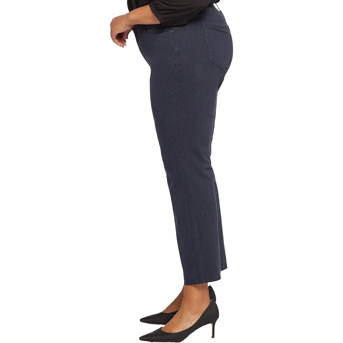 Plus Womens Raw Hem Striped Flare Jeans