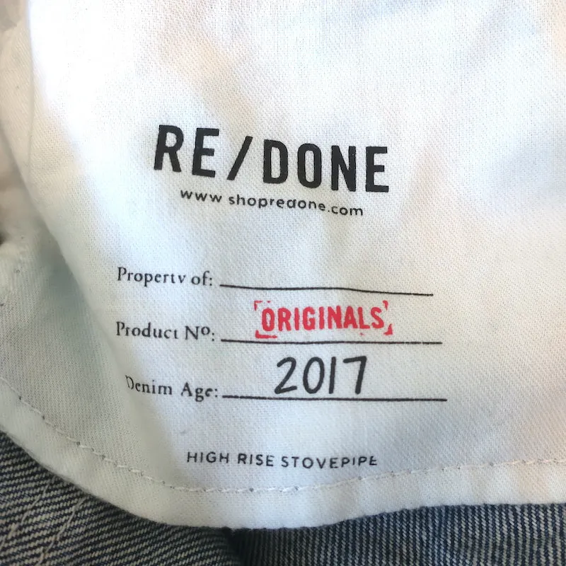 RE/DONE High Rise Stove Pipe Jeans Medium Blue Size 32