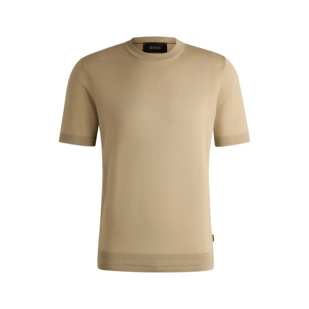 Regular-fit knit T-shirt in silk and cotton